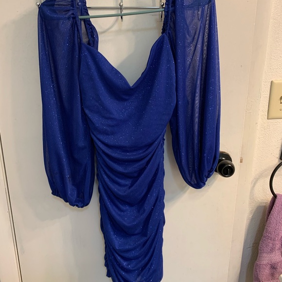 B. Smart Sparkling Blue Long Sleeve Dress - Picture 1 of 3